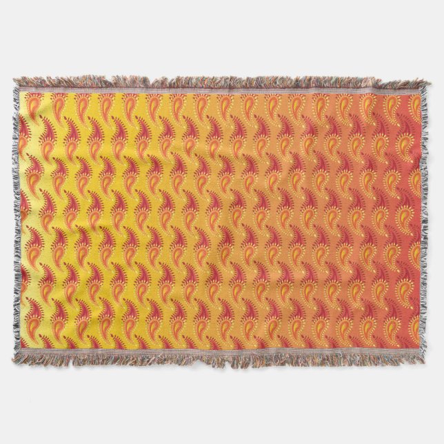 Manta Tejida Naranja oriental Doble llama Patrón Paisley persa (Anverso)