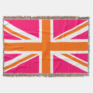 Manta Tejida Naranja rosa brillante y Unión Blanca Jack