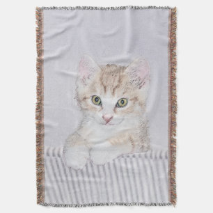 Manta Tejida Naranja Tabby Kitten Pintura - Arte Gato Original
