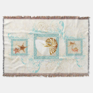 Manta Tejida Nautilus Conch Sea Shells Ocean Greek Key