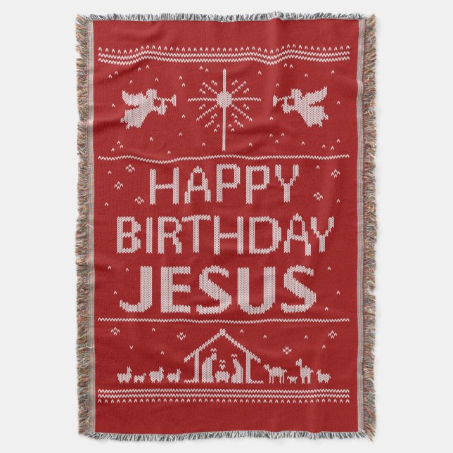 Manta Tejida Navidades cristianos suéter Feliz cumpleaños Jesús (Frente vertical)