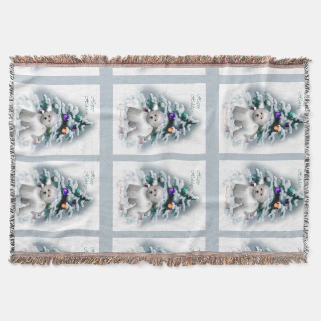 Manta Tejida Navidades de Bichon Frise (Anverso)