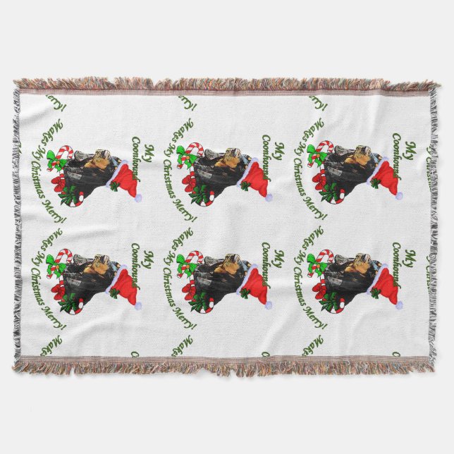 Manta Tejida Navidades de Black and Tan Coonhound (Anverso)