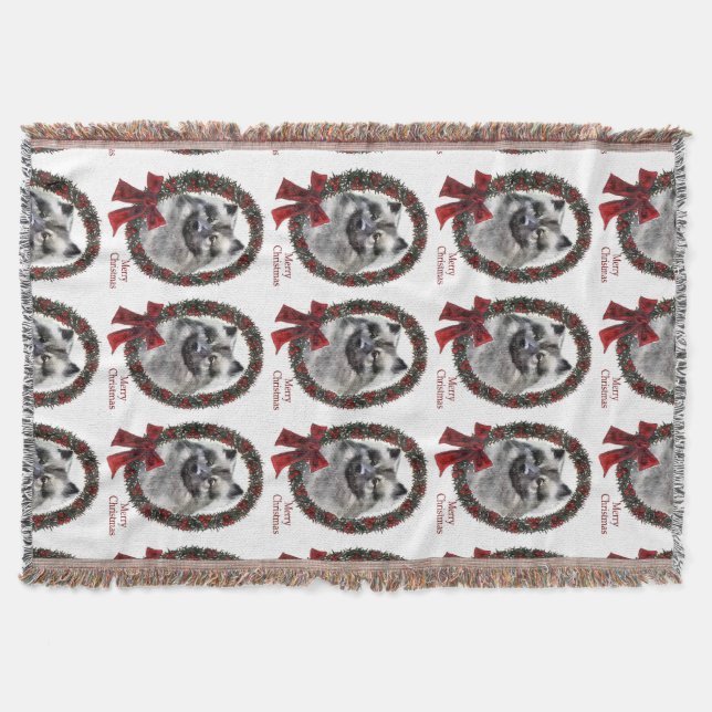 Manta Tejida Navidades de Keeshond (Anverso)