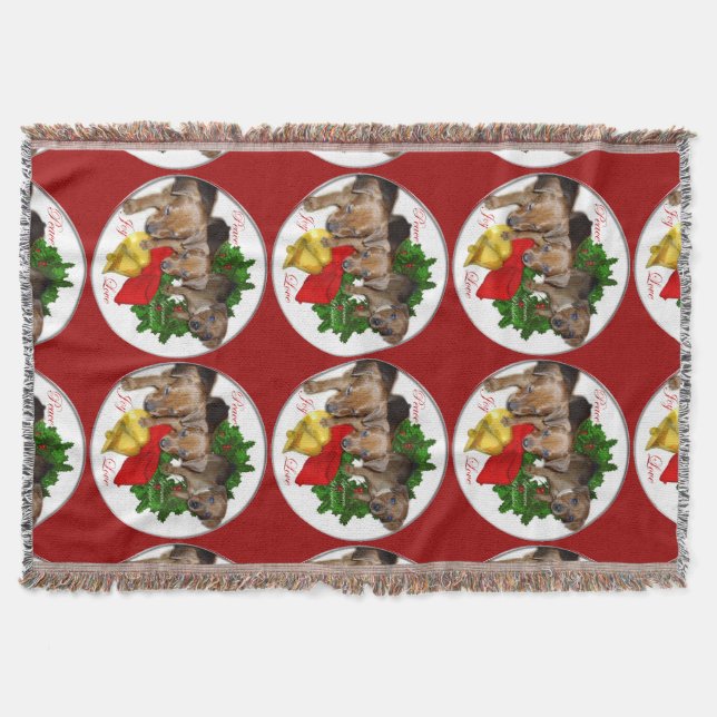 Manta Tejida Navidades de Pinscher Puppies alemanes (Anverso)