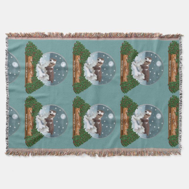 Manta Tejida Navidades de Welsh Springer Spaniel (Anverso)