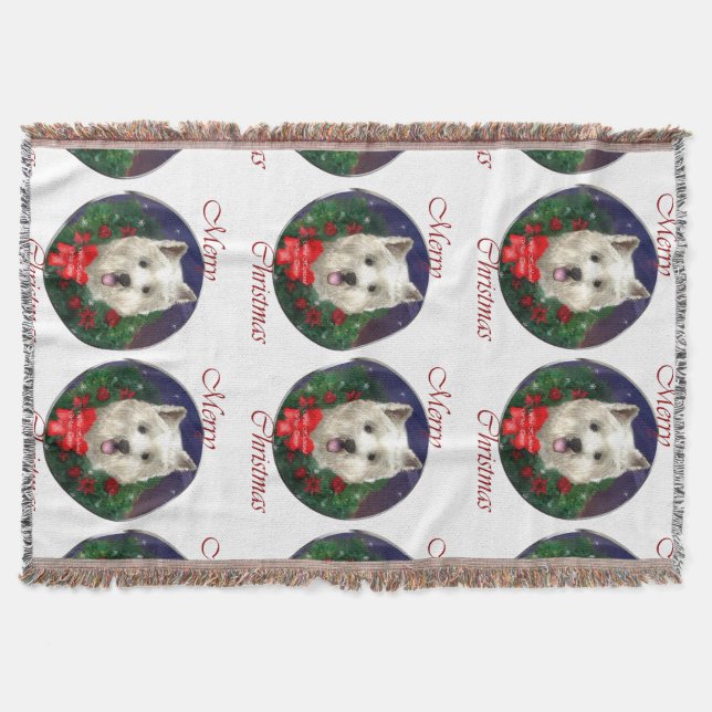 Manta Tejida Navidades de West Highland White Terrier (Anverso)