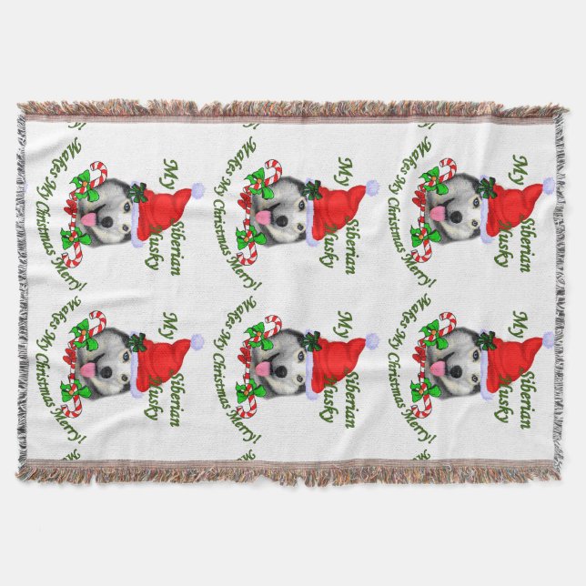 Manta Tejida Navidades Husky Siberiano (Anverso)