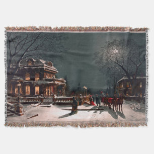 Manta Tejida Navidades victorianos Eve Fiesta Mansion Sleigh Sn