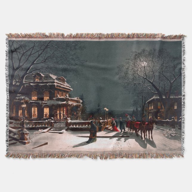 Manta Tejida Navidades victorianos Eve Fiesta Mansion Sleigh Sn (Anverso)