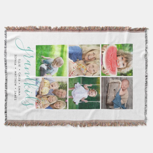 Manta Tejida Nietos personalizados nombran Collage de fotos de  (Anverso)