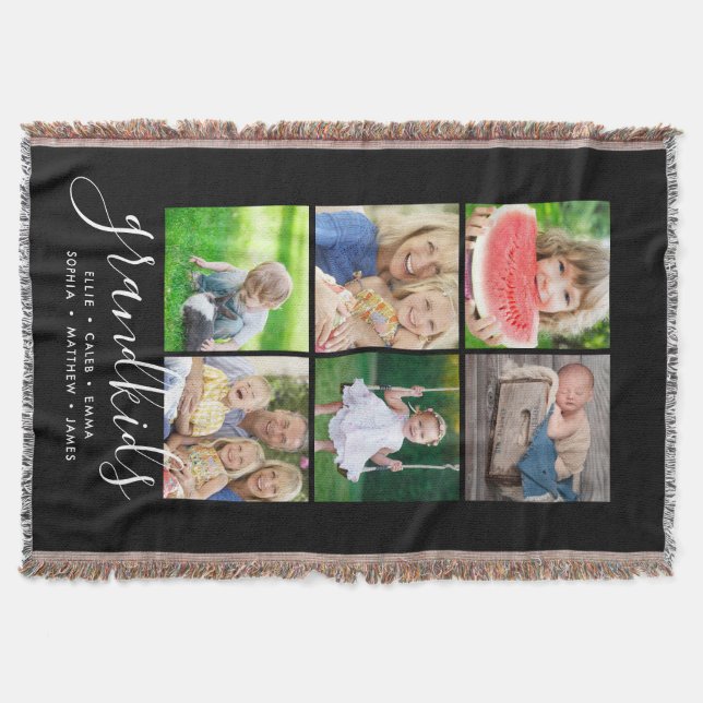 Manta Tejida Nietos personalizados nombran Collage de fotos de  (Anverso)