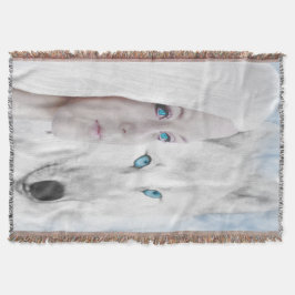 Manta Tejida Nieve Lobo Blanco Lady Blue Eyes