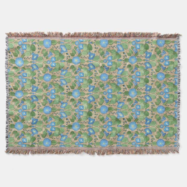 Manta Tejida Nostálgico Blue Morning Glory Throw Blanket (Anverso)