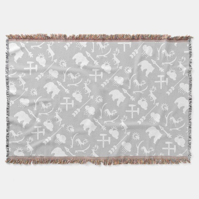 Manta Tejida Nubes lunas blancas y grises con peluche de ciervo (Anverso)