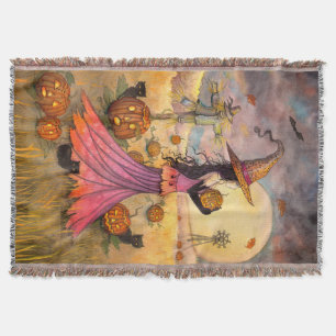Manta Tejida Octubre Fields Witch Cat Halloween Art