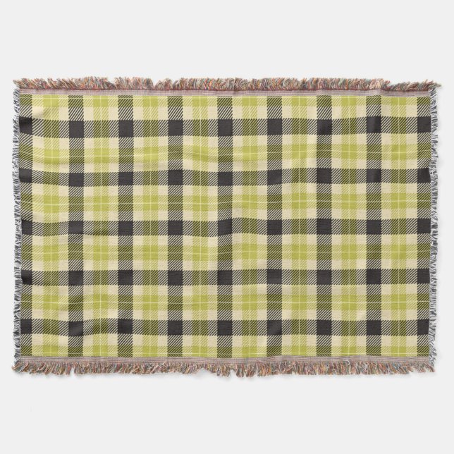Manta Tejida Olive Green and Black Tartan Planteada (Anverso)
