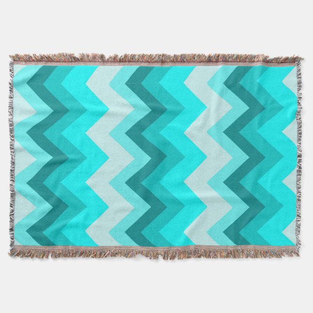 Manta Tejida Ombre Girly Pattern Verde azulado Turquesa Chevron (Anverso)