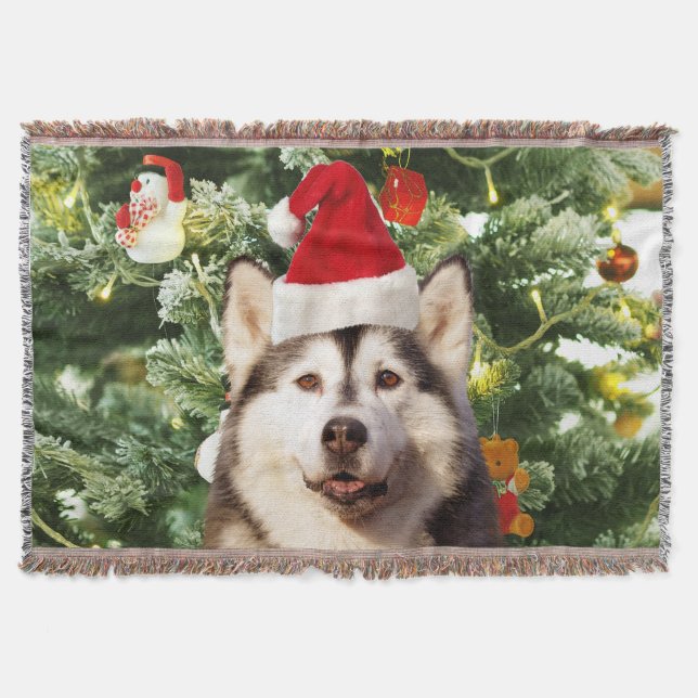 Manta Tejida Ornamento de árbol de navidad siberiano Husky Snow (Anverso)