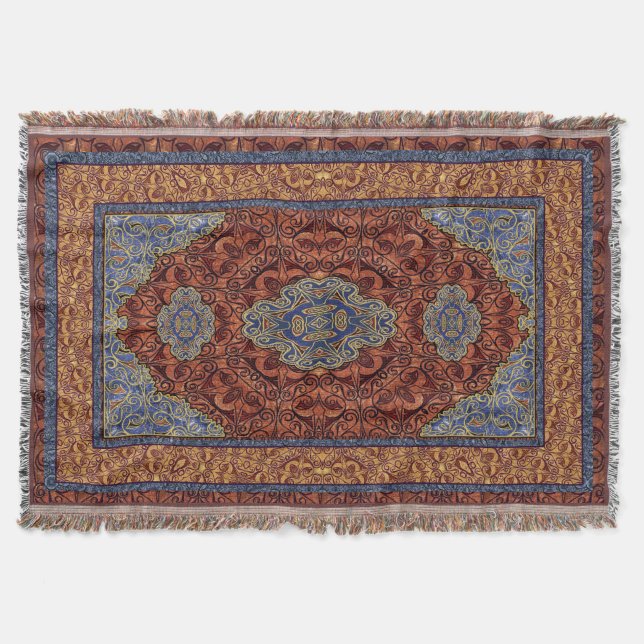 Manta Tejida Oro azul rojo persa oriental (Anverso)