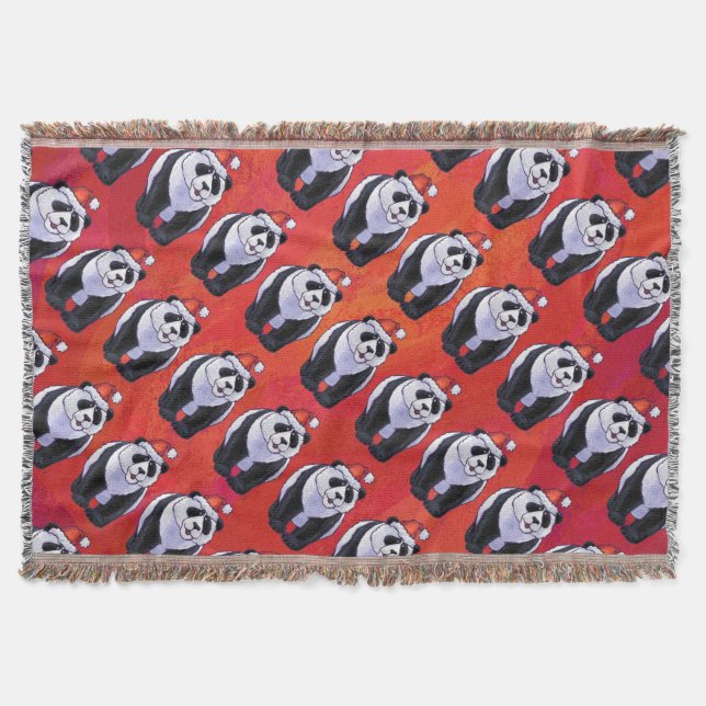 Manta Tejida Oso Panda en Santa Hat en rojo (Anverso)