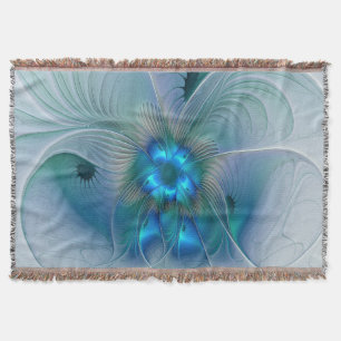 Manta Tejida Ovaciones de pie, fractal turquesa azul abstracto