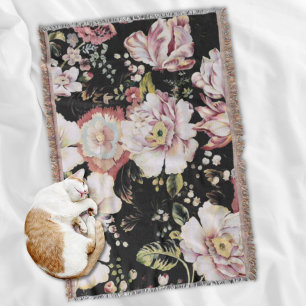 Manta Tejida País bohemio perrito moda femenina floral negra