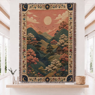 Manta tejida paisaje japonés