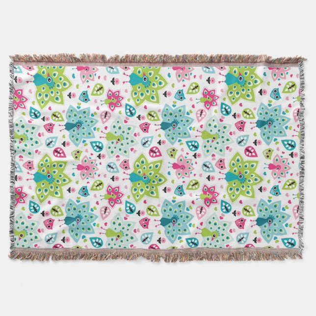 Manta Tejida pájaro y búho del pavo real (Anverso)