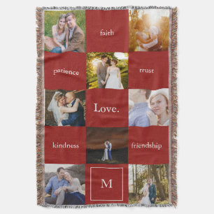 Manta Tejida Palabras y fotos personalizados Gift rojo signific