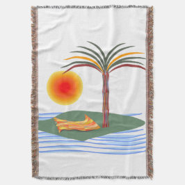 Manta Tejida Palmera Tropical Brillante, Sol y Olas