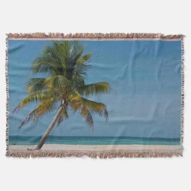 Manta Tejida Palmeras y playa de arena blanca 2 (Anverso)