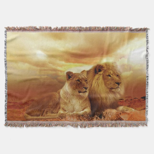 Manta Tejida Pareja De Leones Al Azar (Anverso)