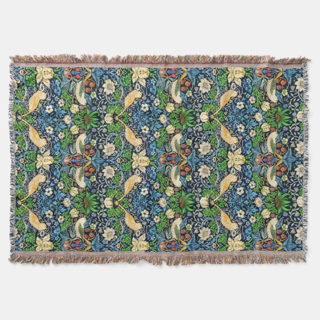 Manta Tejida Patrón Art Nouveau de Aves y Flores (Anverso)