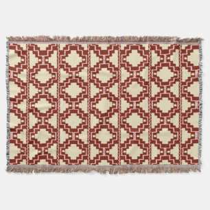 Manta Tejida Patrón Azteca Ikat - Beige, Borgoña y Rosa