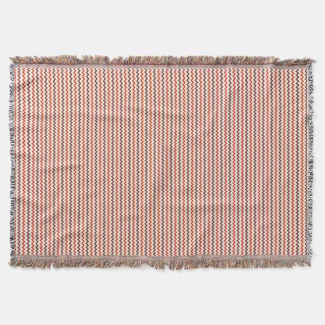Manta Tejida Patrón Chevron rojo cálido marrón rosa pastel (Anverso)