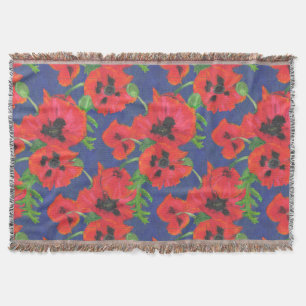 Manta Tejida Patrón de adornos rojo brillante y oriental negro