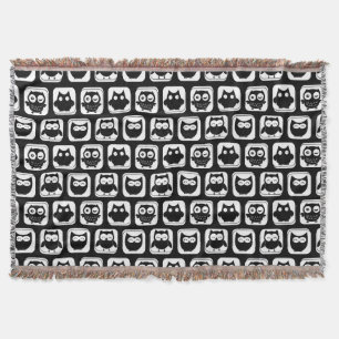 Manta Tejida Patrón de búho blanco y negro