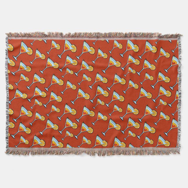 Manta Tejida Patrón de cócteles Martini Naranja oscuro (Anverso)
