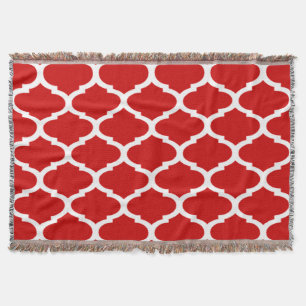 Manta Tejida Patrón de Cuatro Hojas de Enrejado Rojo y Blanco