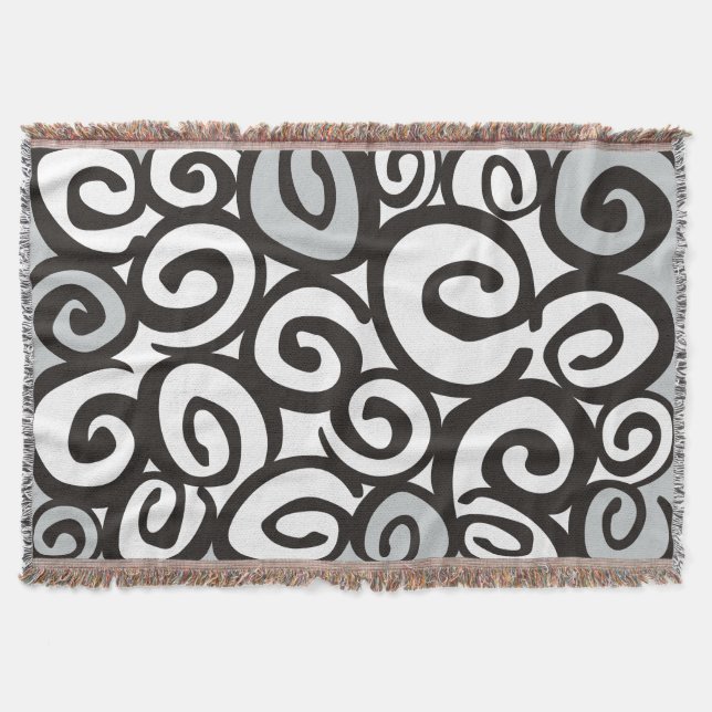 Manta Tejida Patrón de espirales negro y blanco + tus ideas (Anverso)