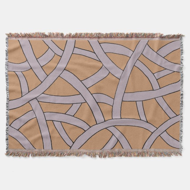 Manta Tejida Patrón de fantasía dibujado a mano marrón y púrpur (Anverso)