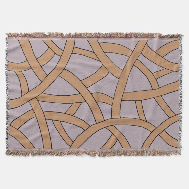 Manta Tejida Patrón de fantasía dibujado a mano marrón y púrpur (Anverso)