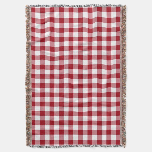 Manta Tejida Patrón De Gingham Comprobado En Rojo Y Blanco (Frente vertical)
