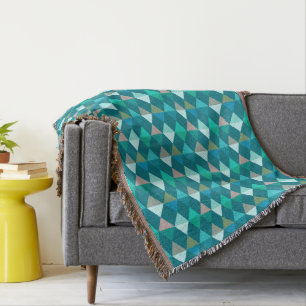 Manta Tejida Patrón de Harlequin / diamante - Verde azulado y 