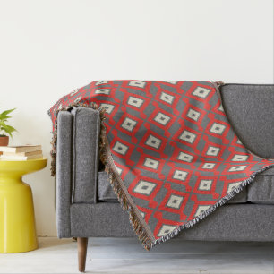 Manta Tejida Patrón de Ikat - Rojo, Gris y Beige