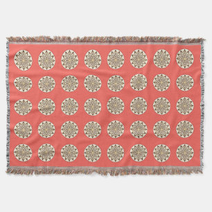 Manta Tejida Patrón de Mandala en rosa coral, chocolate y tosta