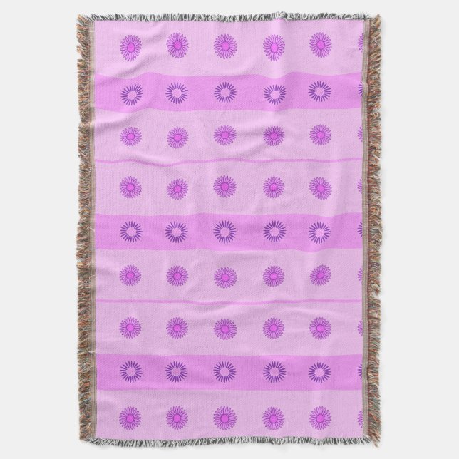Manta Tejida Patrón de pequeñas flores rosas y moradas (Frente vertical)