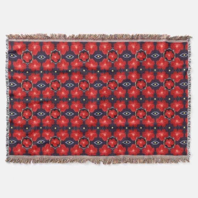 Manta Tejida Patrón de Petunia Rojo (Anverso)