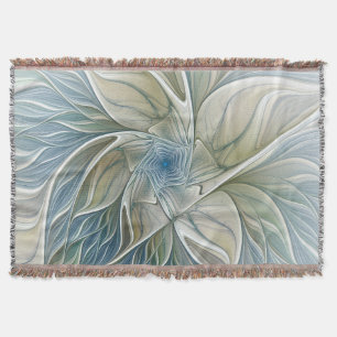 Manta Tejida Patrón de sueño floral abstracto azul caqui fracta